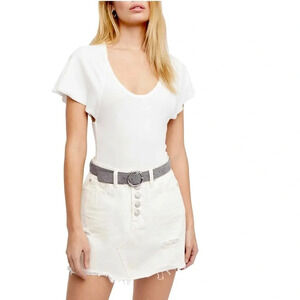 Free People We The Free Bailey Ivory Distressed Denim Mini Skirt 26